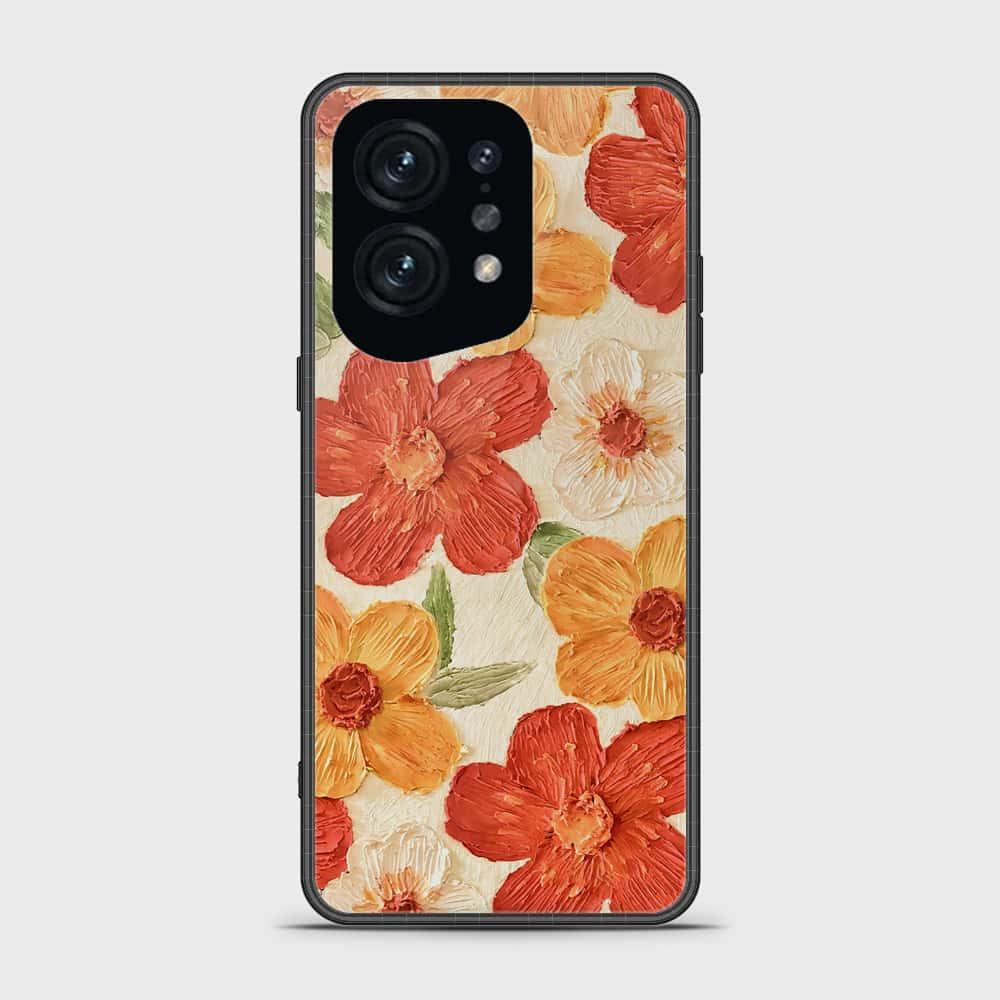 Oppo Find X5 Cover - Floral Series - Design 6 - Red & Orange - HQ Ultra Shine Premium Infinity Glass Soft Silicon Borders Case