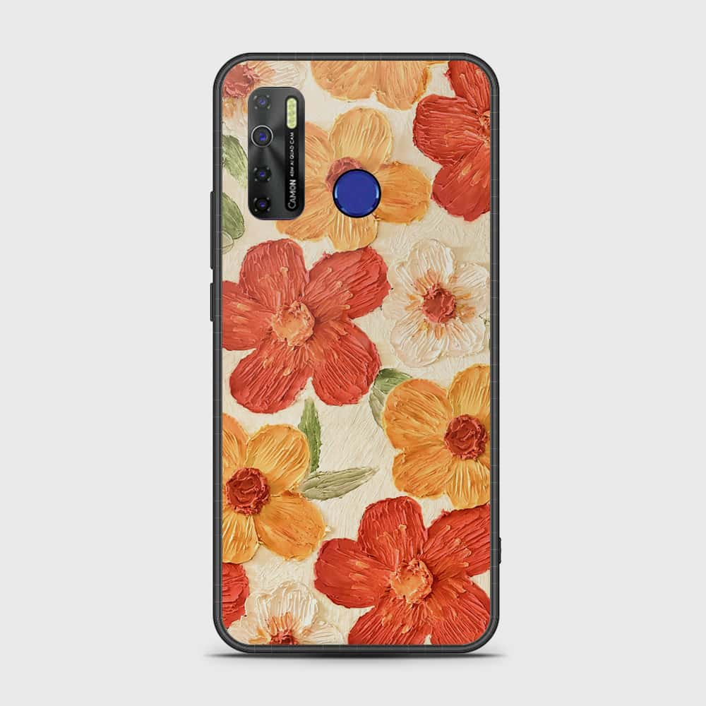 Tecno Camon 15 Cover - Floral Series - Design 6 - Red & Orange - HQ Ultra Shine Premium Infinity Glass Soft Silicon Borders Case