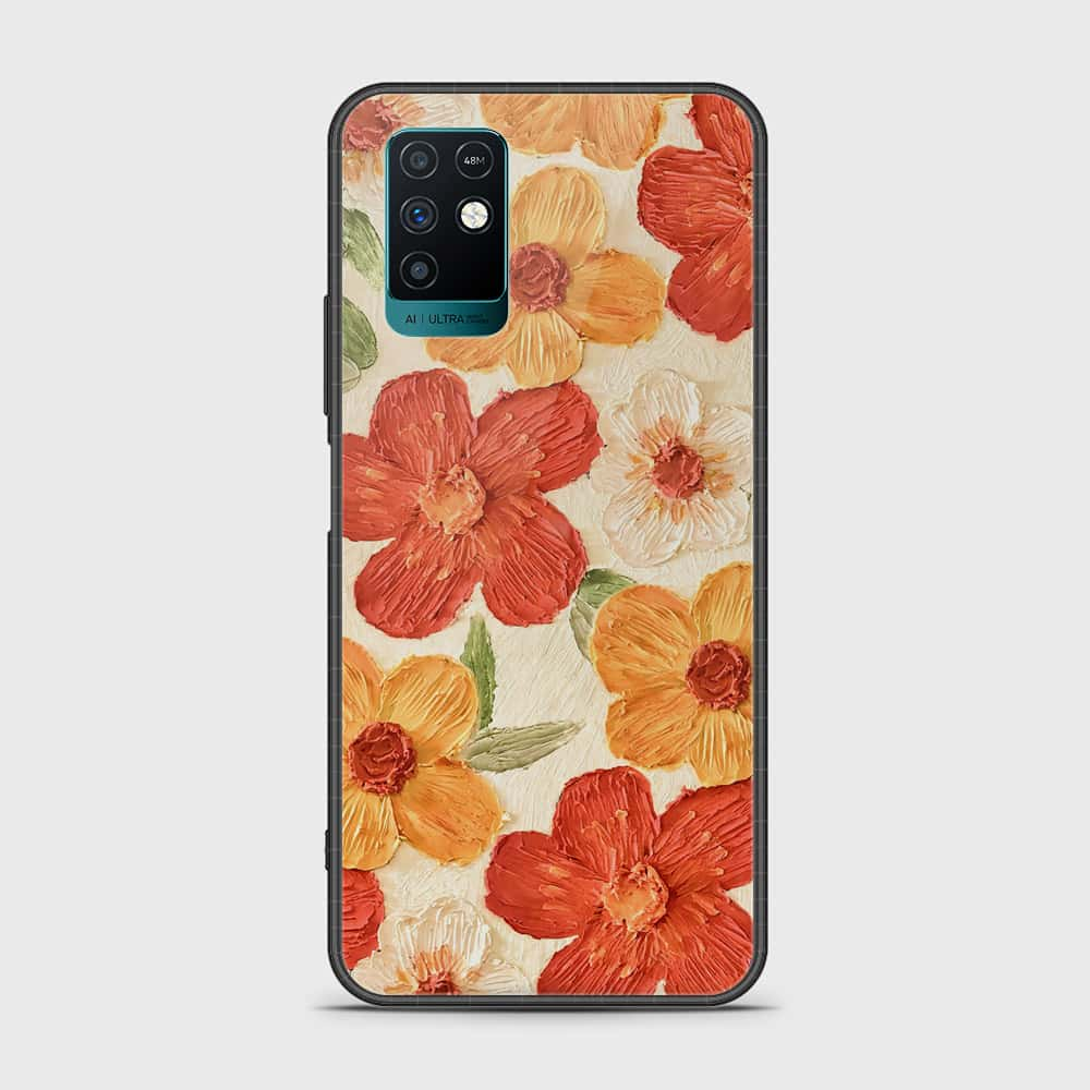 Infinix Note 10 Cover - Floral Series - Design 6 - Red & Orange - HQ Ultra Shine Premium Infinity Glass Soft Silicon Borders Case