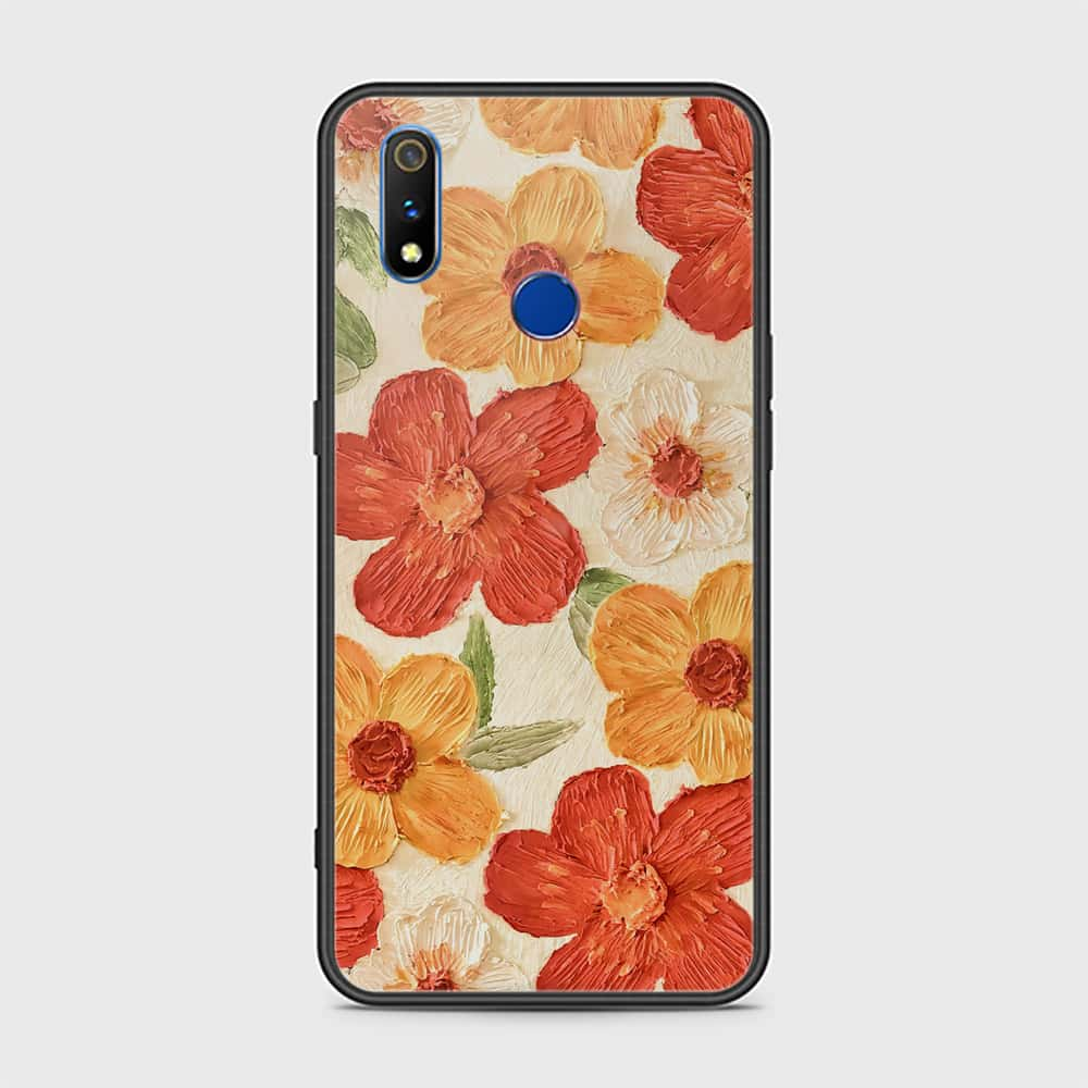 Realme 3 Cover - Floral Series - Design 6 - Red & Orange - HQ Ultra Shine Premium Infinity Glass Soft Silicon Borders Case