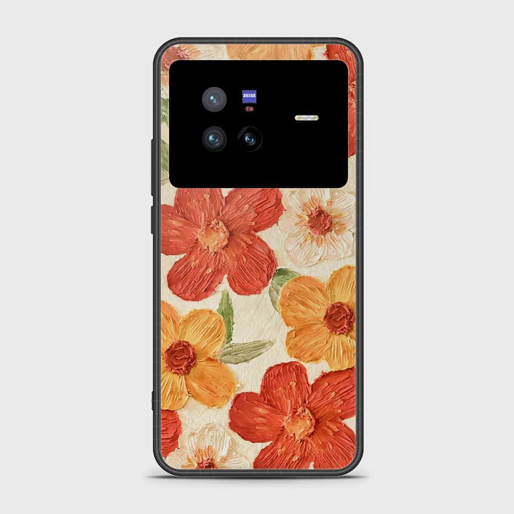 Vivo X80 Cover - Floral Series - Design 6 - Red & Orange - HQ Ultra Shine Premium Infinity Glass Soft Silicon Borders Case