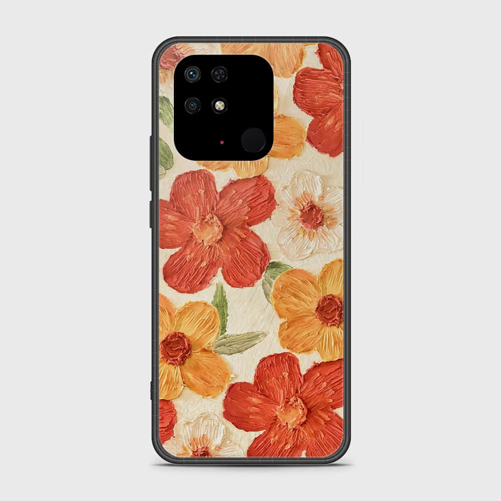 Xiaomi Redmi 10C Cover - Floral Series - Design 6 - Red & Orange - HQ Ultra Shine Premium Infinity Glass Soft Silicon Borders Case