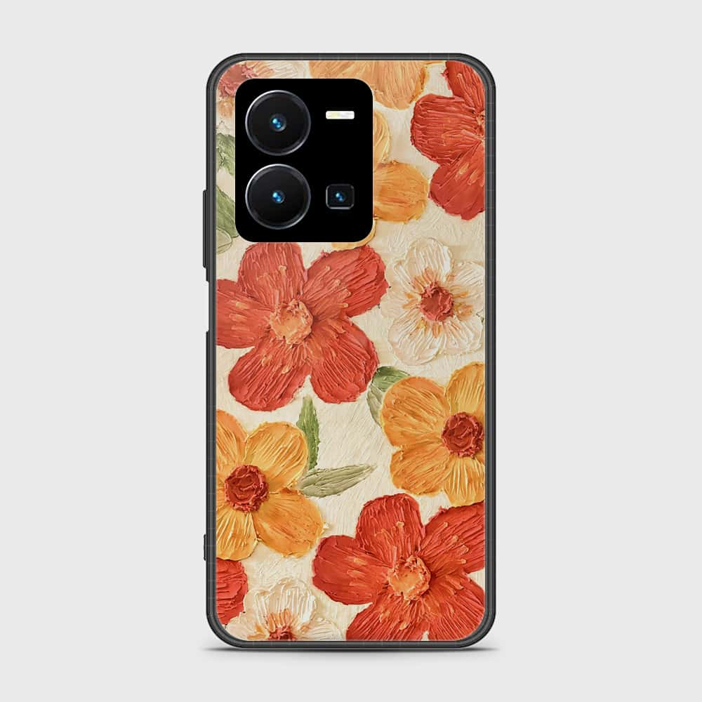 Vivo Y35 Cover - Floral Series - Design 6 - Red & Orange - HQ Ultra Shine Premium Infinity Glass Soft Silicon Borders Case