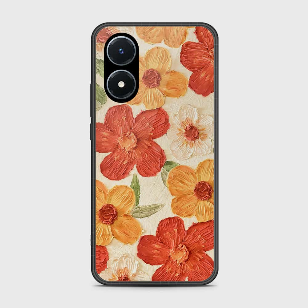 Vivo Y02s Cover - Floral Series - Design 6 - Red & Orange - HQ Ultra Shine Premium Infinity Glass Soft Silicon Borders Case