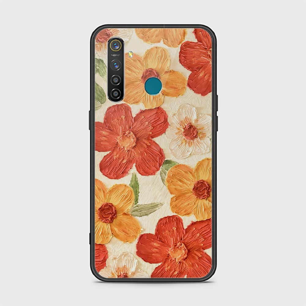 Realme 5 Pro Cover - Floral Series - Design 6 - Red & Orange - HQ Ultra Shine Premium Infinity Glass Soft Silicon Borders Case