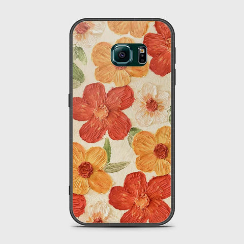 Samsung Galaxy S6 Edge Cover - Floral Series - Design 6 - Red & Orange - HQ Ultra Shine Premium Infinity Glass Soft Silicon Borders Case