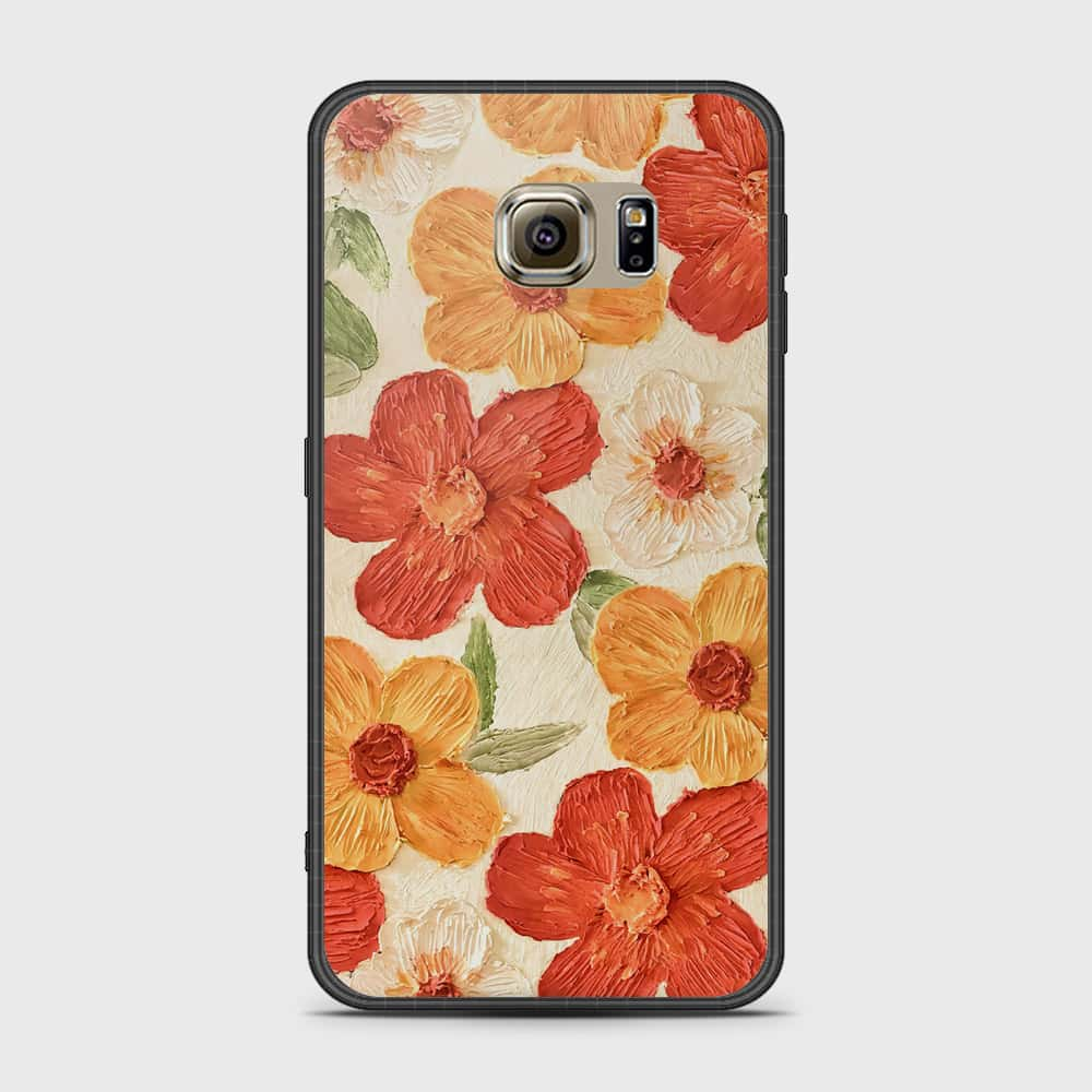 Samsung Galaxy S6 Cover - Floral Series - Design 6 - Red & Orange - HQ Ultra Shine Premium Infinity Glass Soft Silicon Borders Case