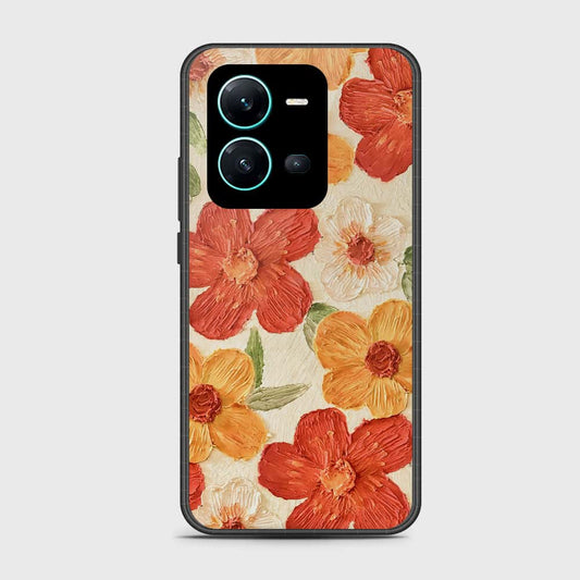 Vivo V25 5G Cover - Floral Series - Design 6 - Red & Orange - HQ Ultra Shine Premium Infinity Glass Soft Silicon Borders Case