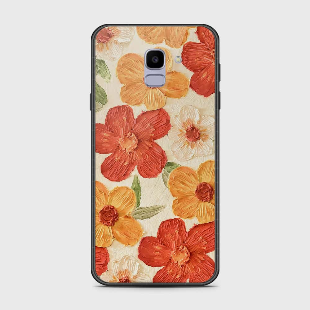 Samsung Galaxy J6 2018 Cover - Floral Series - Design 6 - Red & Orange - HQ Ultra Shine Premium Infinity Glass Soft Silicon Borders Case