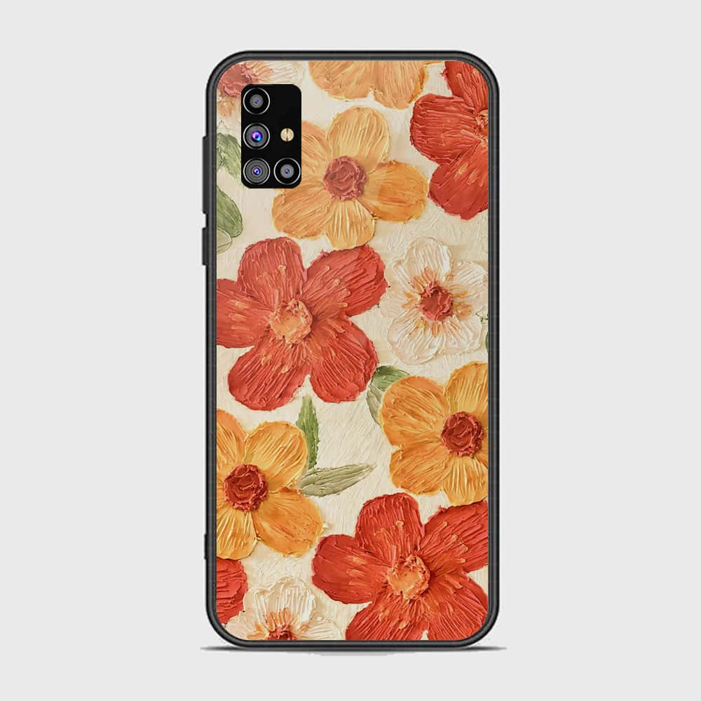 Samsung Galaxy M31s Cover - Floral Series - Design 6 - Red & Orange - HQ Ultra Shine Premium Infinity Glass Soft Silicon Borders Case