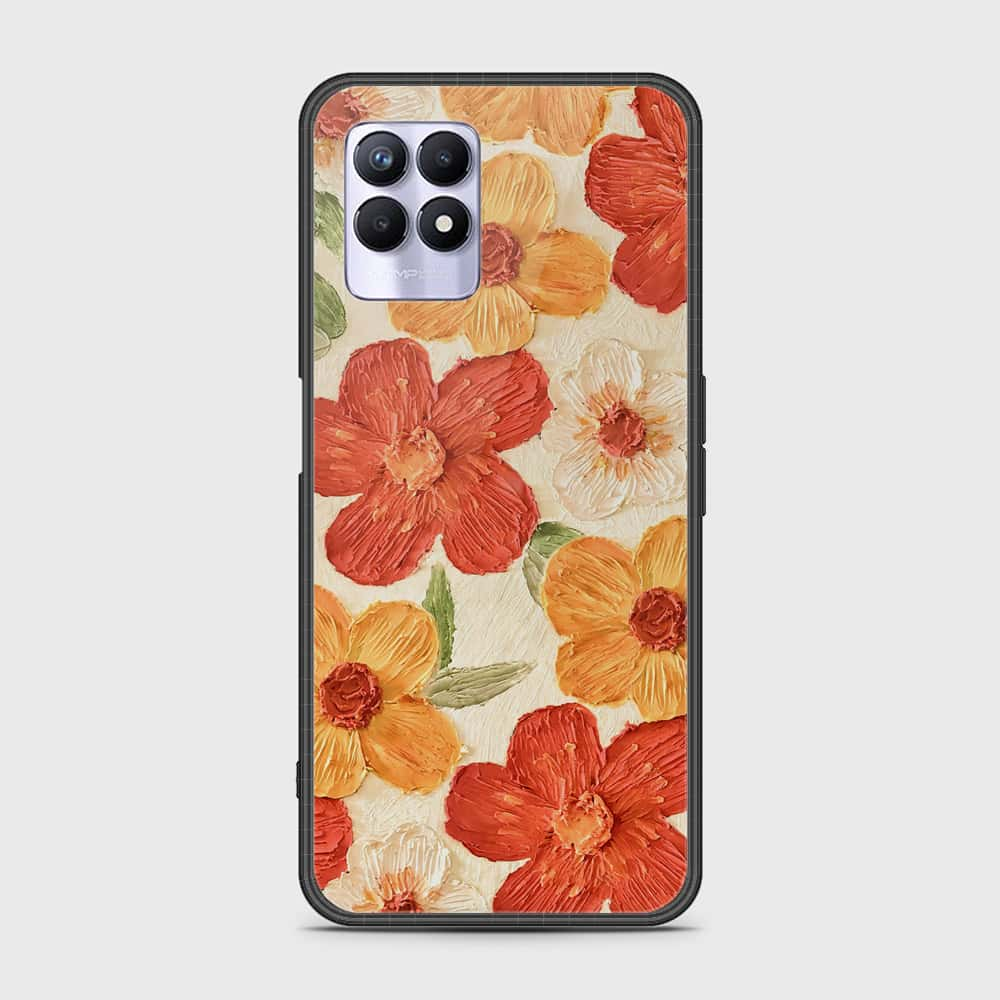 Realme 8i Cover - Floral Series - Design 6 - Red & Orange - HQ Ultra Shine Premium Infinity Glass Soft Silicon Borders Case