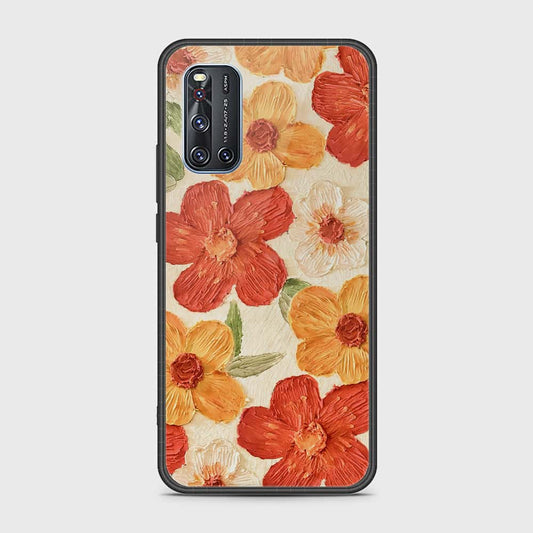 Vivo V19 Cover - Floral Series - Design 6 - Red & Orange - HQ Ultra Shine Premium Infinity Glass Soft Silicon Borders Case