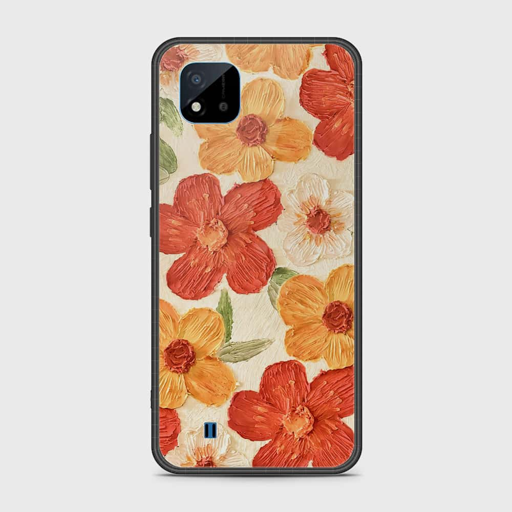 Realme Narzo 50i Cover - Floral Series - Design 6 - Red & Orange - HQ Ultra Shine Premium Infinity Glass Soft Silicon Borders Case