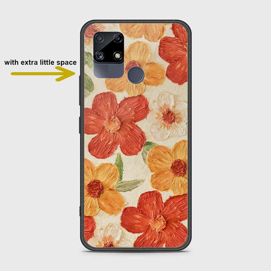 Realme C25 Cover - Floral Series - Design 6 - Red & Orange - HQ Ultra Shine Premium Infinity Glass Soft Silicon Borders Case