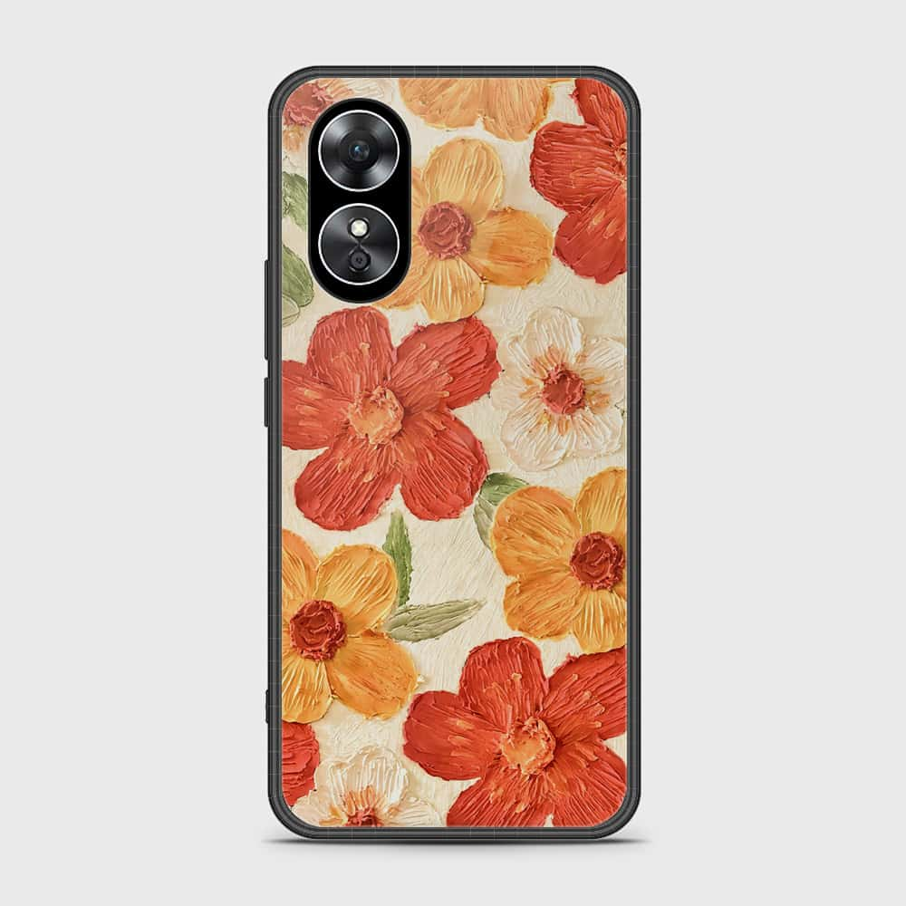 Oppo A17 Cover - Floral Series - Design 6 - Red & Orange - HQ Ultra Shine Premium Infinity Glass Soft Silicon Borders Case