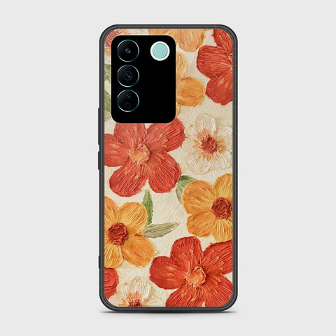 Vivo V27e Cover - Floral Series - Design 6 - Red & Orange - HQ Ultra Shine Premium Infinity Glass Soft Silicon Borders Case