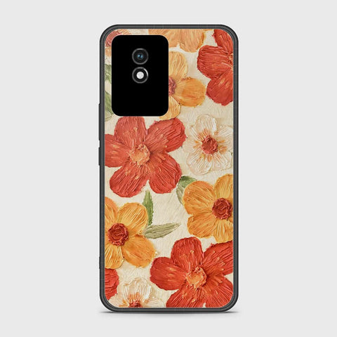 Vivo Y02 Cover - Floral Series - Design 6 - Red & Orange - HQ Ultra Shine Premium Infinity Glass Soft Silicon Borders Case