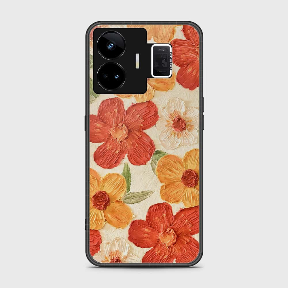 Realme GT3 Cover - Floral Series - Design 6 - Red & Orange - HQ Ultra Shine Premium Infinity Glass Soft Silicon Borders Case