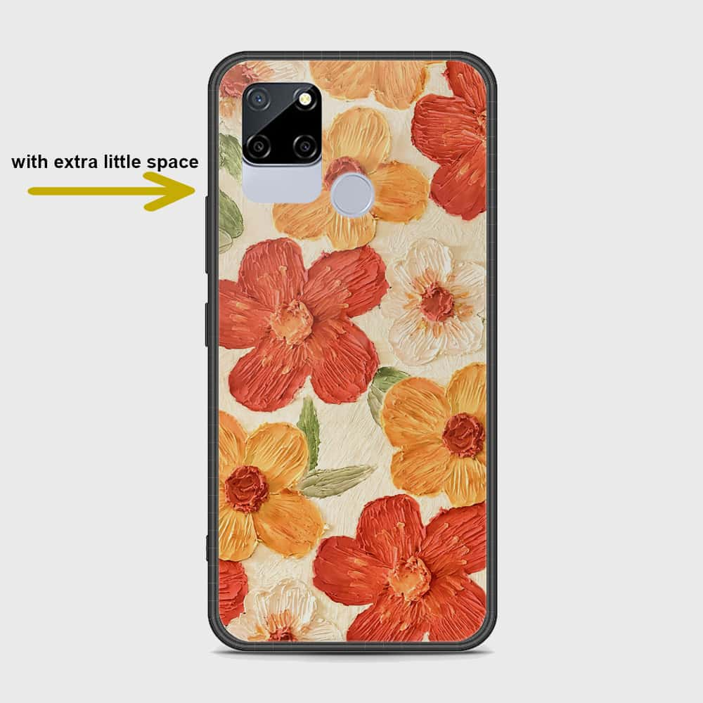 Realme C12 Cover - Floral Series - Design 6 - Red & Orange - HQ Ultra Shine Premium Infinity Glass Soft Silicon Borders Case