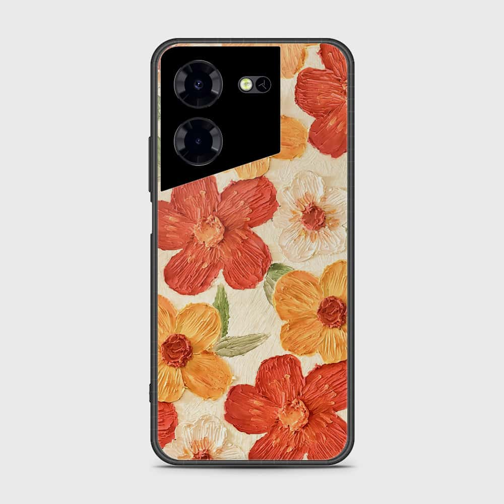 Tecno Pova 5 Pro Cover - Floral Series - Design 6 - Red & Orange - HQ Ultra Shine Premium Infinity Glass Soft Silicon Borders Case