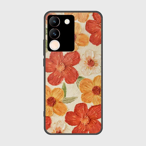 Vivo V29e Cover - Floral Series - Design 6 - Red & Orange - HQ Ultra Shine Premium Infinity Glass Soft Silicon Borders Case