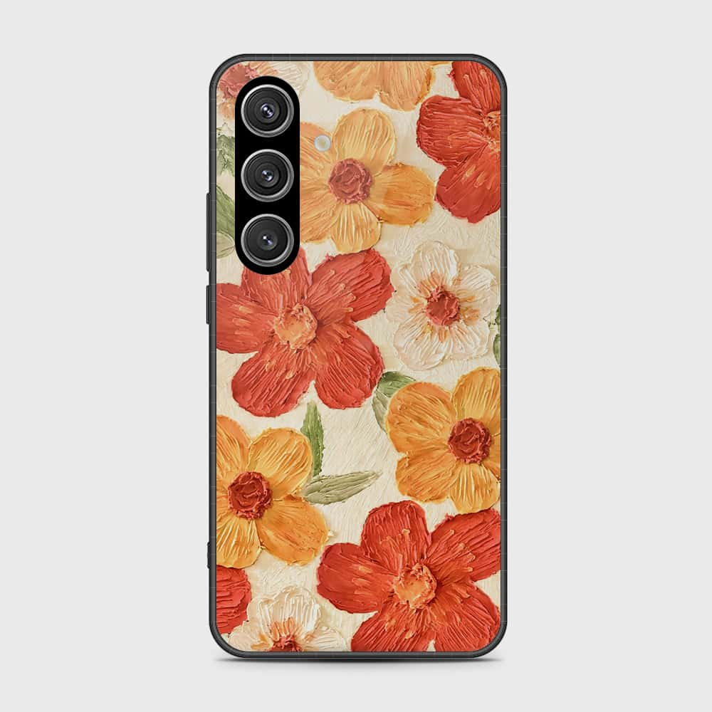 Samsung Galaxy S24 Cover - Floral Series - Design 6 - Red & Orange - HQ Ultra Shine Premium Infinity Glass Soft Silicon Borders Case