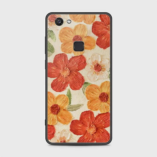 Vivo V7 Cover - Floral Series - Design 6 - Red & Orange - HQ Ultra Shine Premium Infinity Glass Soft Silicon Borders Case