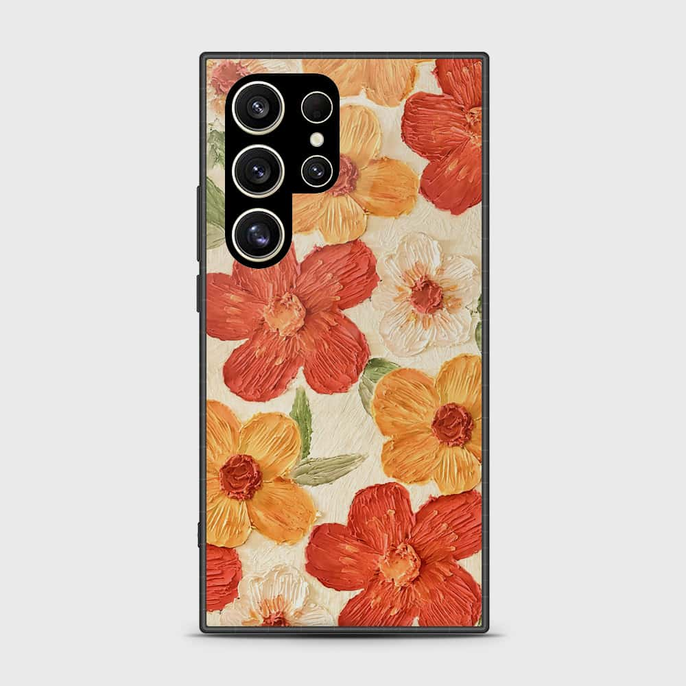 Samsung Galaxy S24 Ultra Cover - Floral Series - Design 6 - Red & Orange - HQ Ultra Shine Premium Infinity Glass Soft Silicon Borders Case