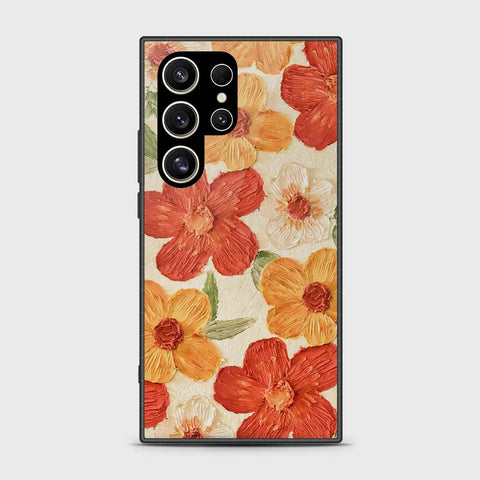 Samsung Galaxy S24 Ultra Cover - Floral Series - Design 6 - Red & Orange - HQ Ultra Shine Premium Infinity Glass Soft Silicon Borders Case