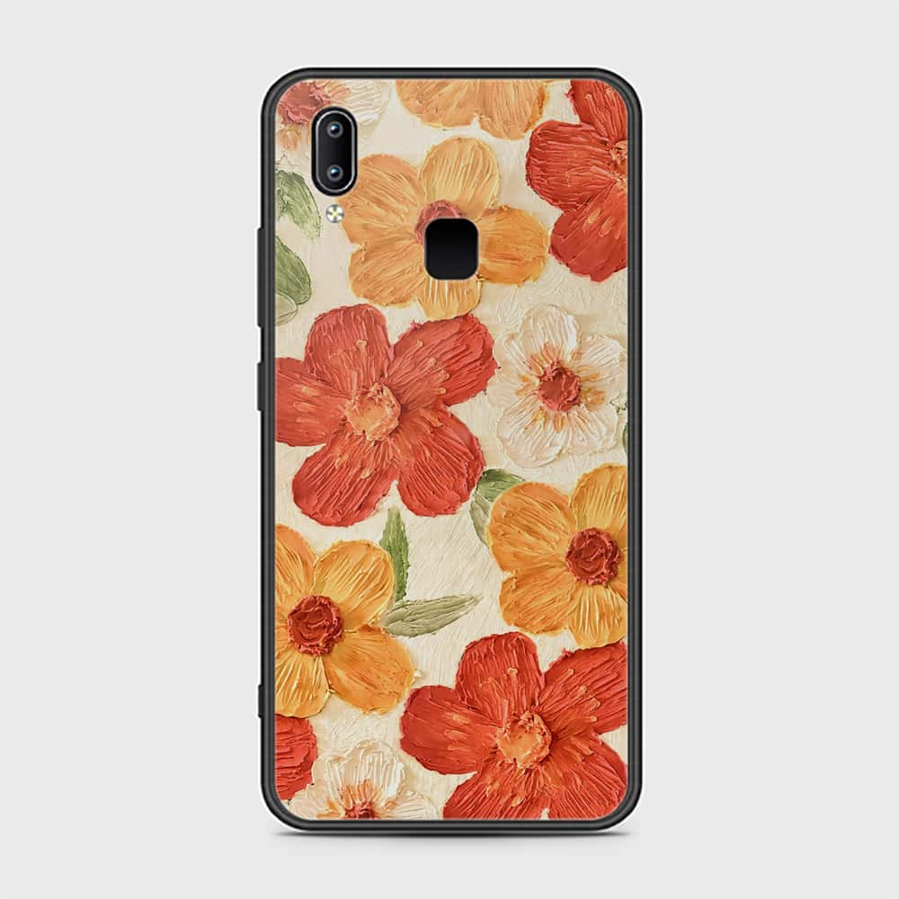 Vivo V9 Cover - Floral Series - Design 6 - Red & Orange - HQ Ultra Shine Premium Infinity Glass Soft Silicon Borders Case