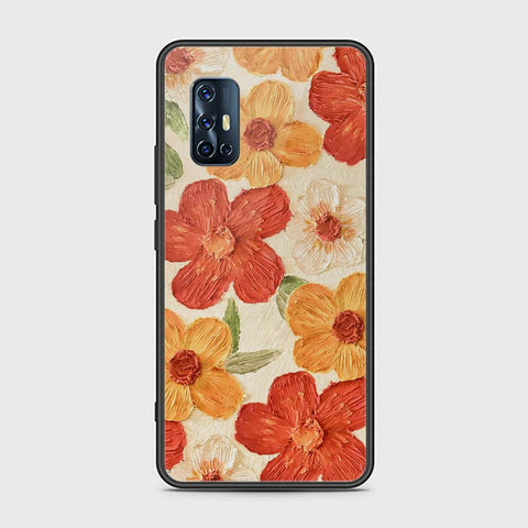 Vivo V17 Cover - Floral Series - Design 6 - Red & Orange - HQ Ultra Shine Premium Infinity Glass Soft Silicon Borders Case