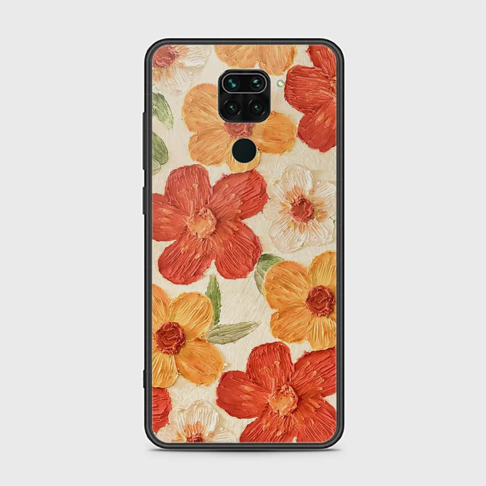 Xiaomi Redmi Note 9 Cover - Floral Series - Design 6 - Red & Orange - HQ Ultra Shine Premium Infinity Glass Soft Silicon Borders Case