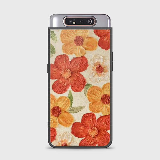 Samsung Galaxy A80 Cover - Floral Series - Design 6 - Red & Orange - HQ Ultra Shine Premium Infinity Glass Soft Silicon Borders Case