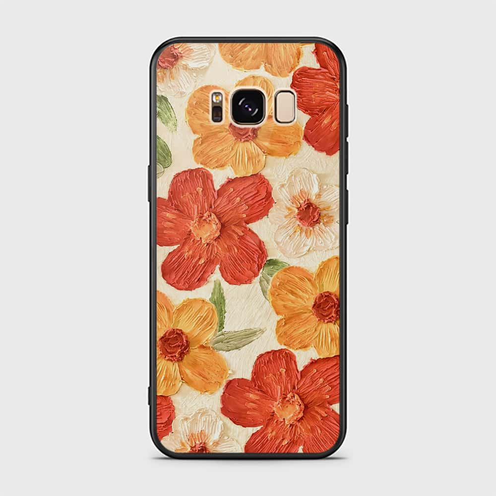 Samsung Galaxy S8 Cover - Floral Series - Design 6 - Red & Orange - HQ Ultra Shine Premium Infinity Glass Soft Silicon Borders Case