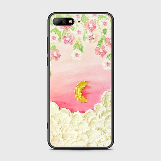 Huawei Y6 Prime 2018 Cover - Floral Series - Design 7 - Pink & Yellow - HQ Ultra Shine Premium Infinity Glass Soft Silicon Borders Case