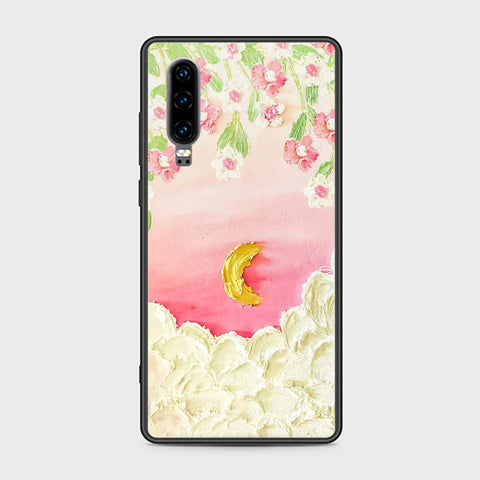 Huawei P30 Cover - Floral Series - Design 7 - Pink & Yellow - HQ Ultra Shine Premium Infinity Glass Soft Silicon Borders Case