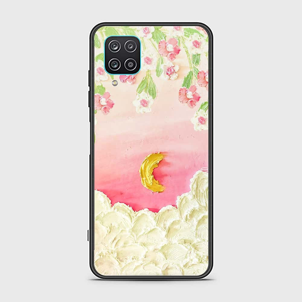 Samsung Galaxy A12 Cover - Floral Series - Design 7 - Pink & Yellow - HQ Ultra Shine Premium Infinity Glass Soft Silicon Borders Case