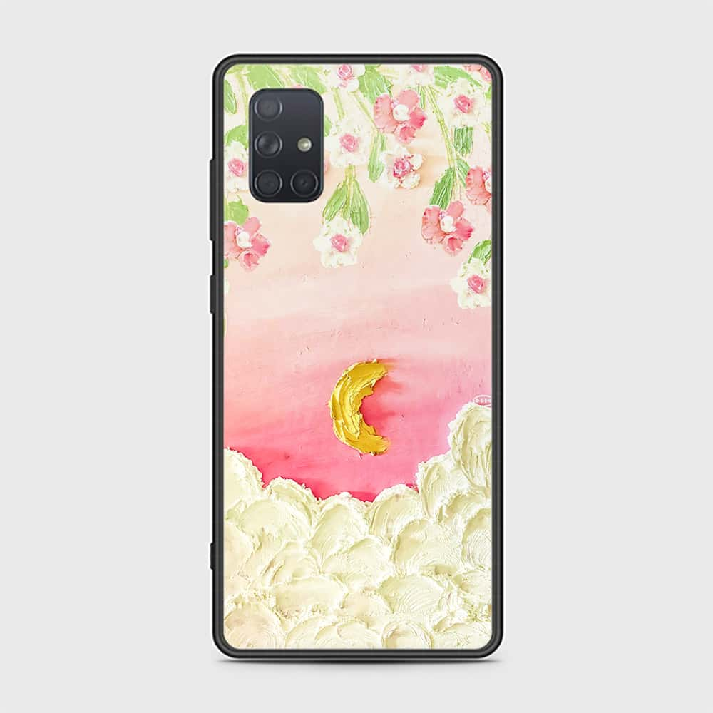 Samsung Galaxy A71 Cover - Floral Series - Design 7 - Pink & Yellow - HQ Ultra Shine Premium Infinity Glass Soft Silicon Borders Case