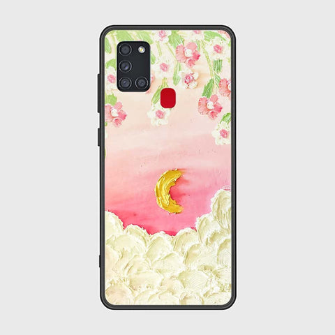 Samsung Galaxy A21s Cover - Floral Series - Design 7 - Pink & Yellow - HQ Ultra Shine Premium Infinity Glass Soft Silicon Borders Case