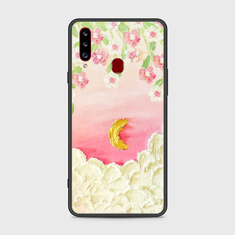 Samsung Galaxy A20s Cover - Floral Series - Design 7 - Pink & Yellow - HQ Ultra Shine Premium Infinity Glass Soft Silicon Borders Case