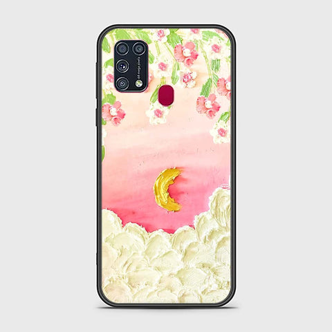 Samsung Galaxy M31 Cover - Floral Series - Design 7 - Pink & Yellow - HQ Ultra Shine Premium Infinity Glass Soft Silicon Borders Case