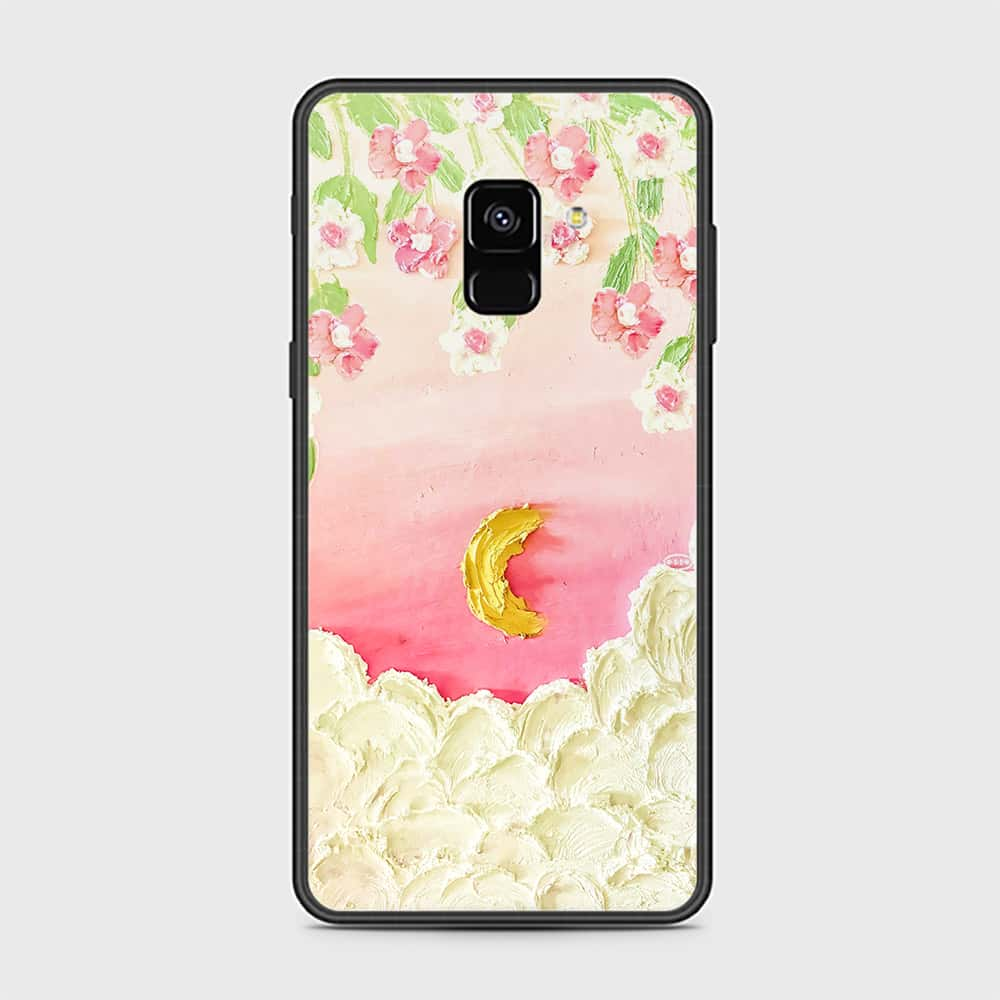 Samsung Galaxy A8 2018 Cover - Floral Series - Design 7 - Pink & Yellow - HQ Ultra Shine Premium Infinity Glass Soft Silicon Borders Case