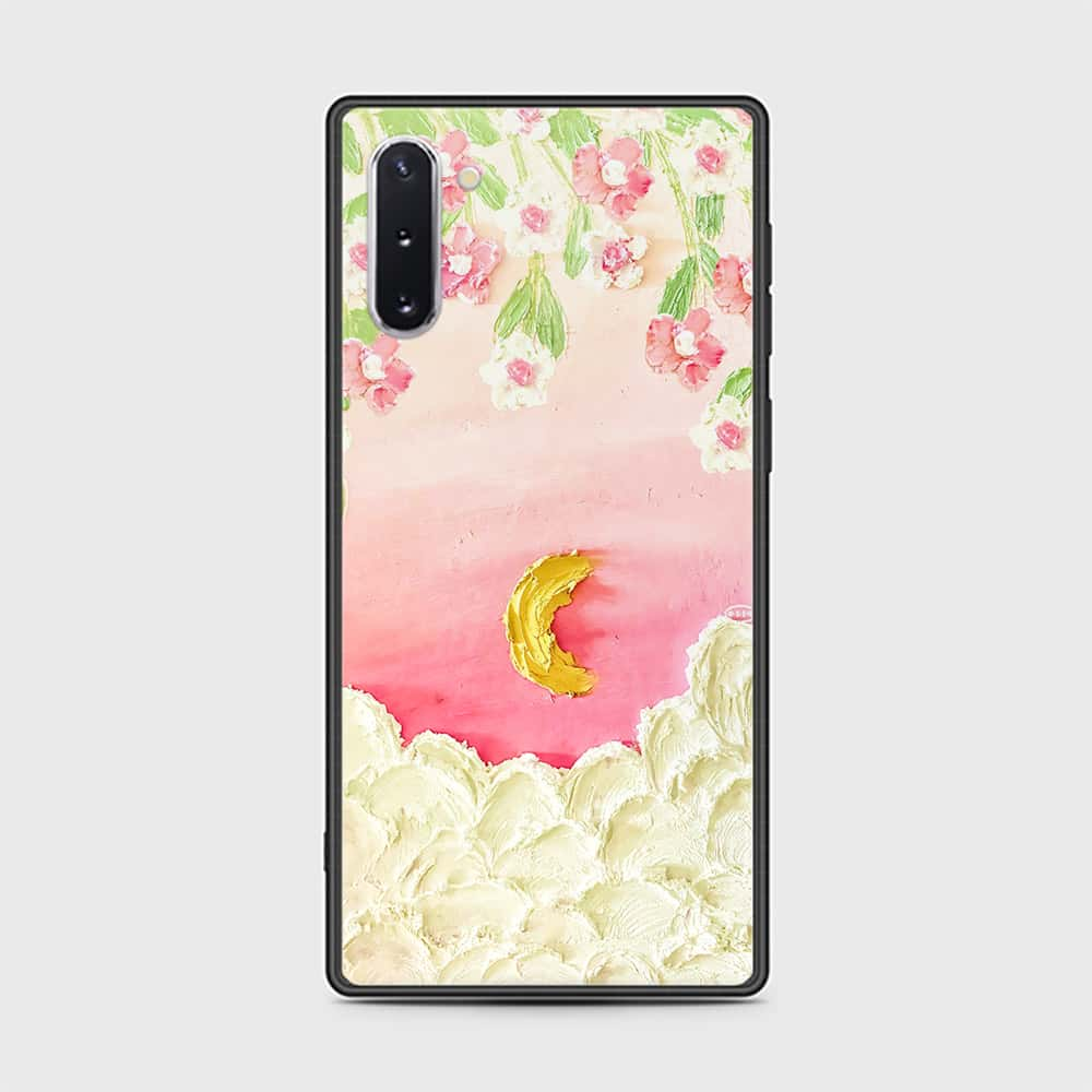 Samsung Galaxy Note 10  Cover - Floral Series - Design 7 - Pink & Yellow - HQ Ultra Shine Premium Infinity Glass Soft Silicon Borders Case