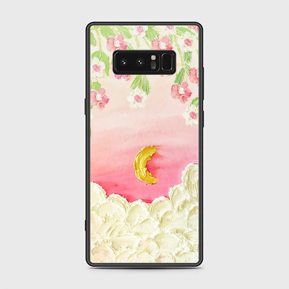 Samsung Galaxy Note 8 Cover - Floral Series - Design 7 - Pink & Yellow - HQ Ultra Shine Premium Infinity Glass Soft Silicon Borders Case