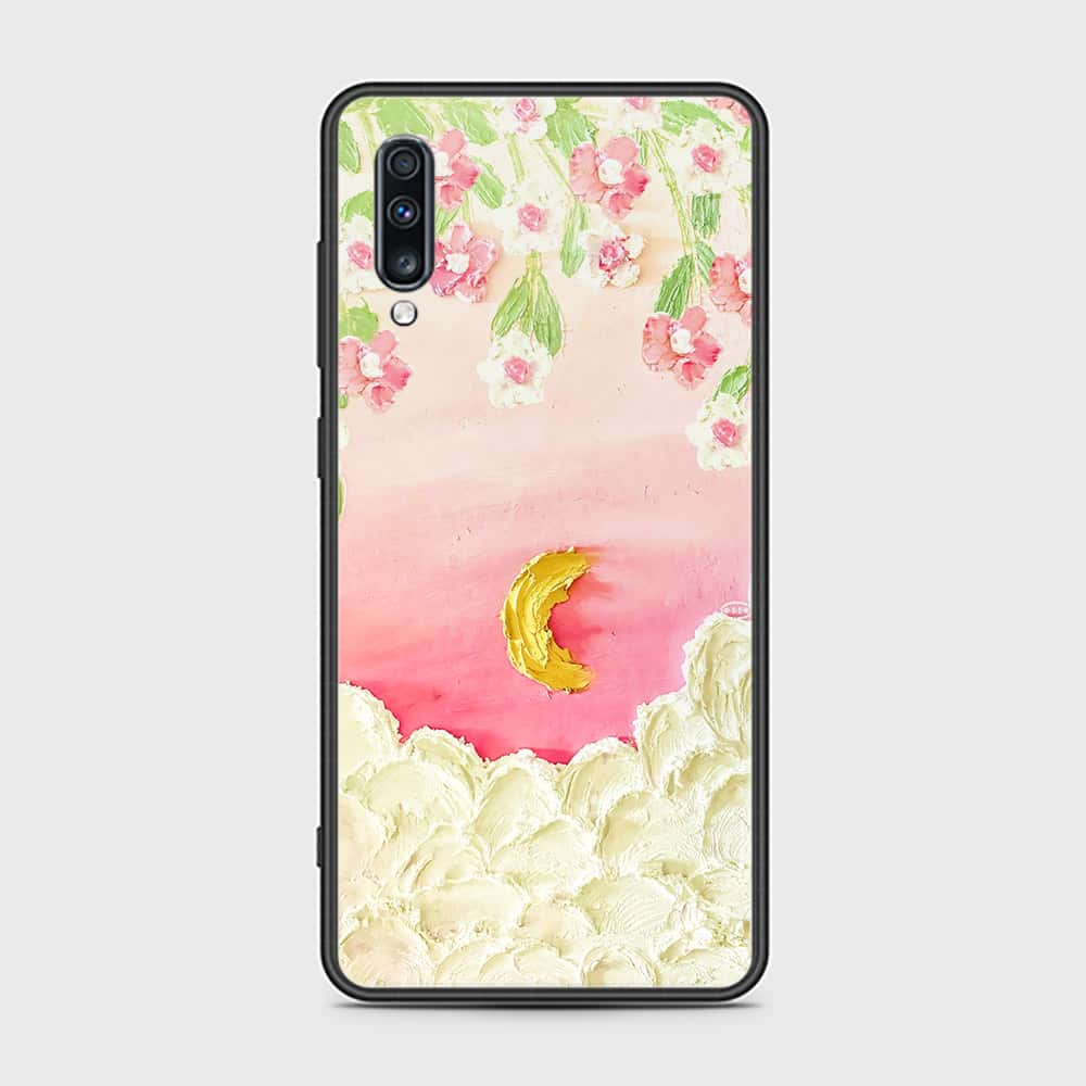 Samsung Galaxy A70s Cover - Floral Series - Design 7 - Pink & Yellow - HQ Ultra Shine Premium Infinity Glass Soft Silicon Borders Case