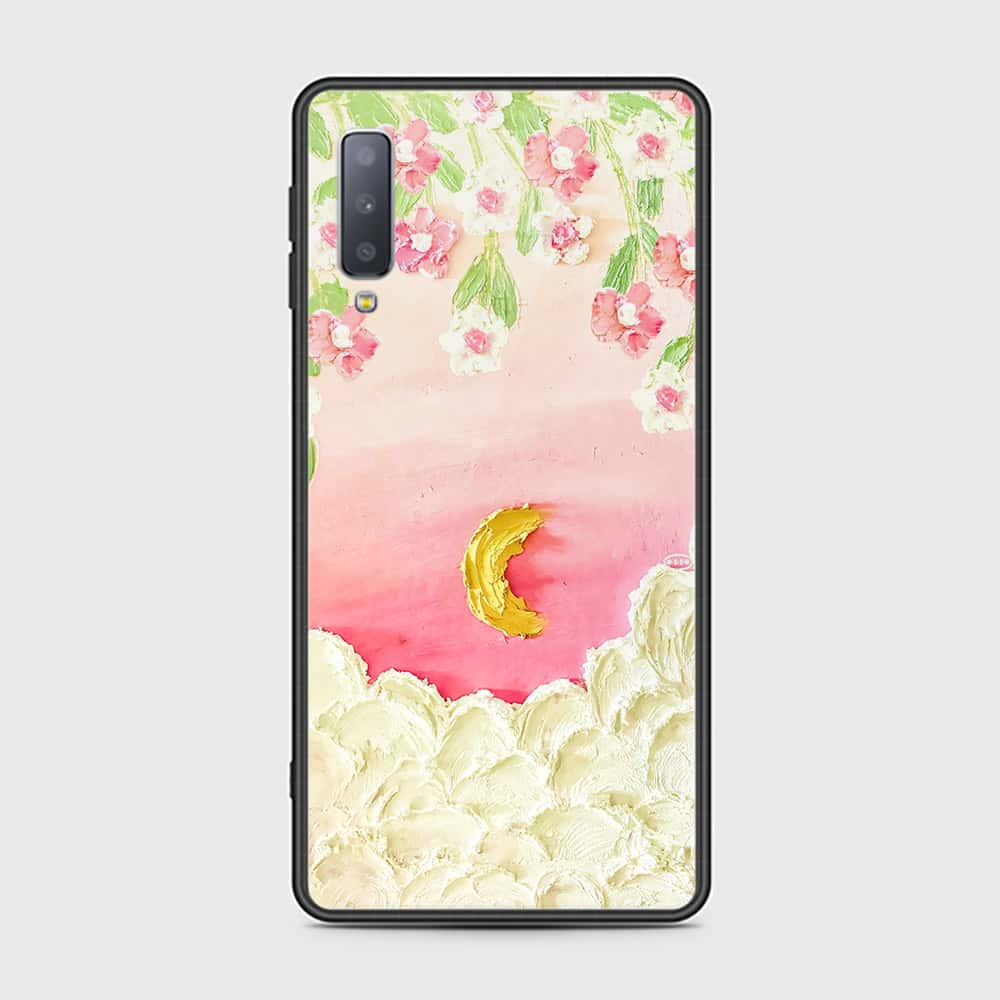 Samsung Galaxy A7 2018 Cover - Floral Series - Design 7 - Pink & Yellow - HQ Ultra Shine Premium Infinity Glass Soft Silicon Borders Case