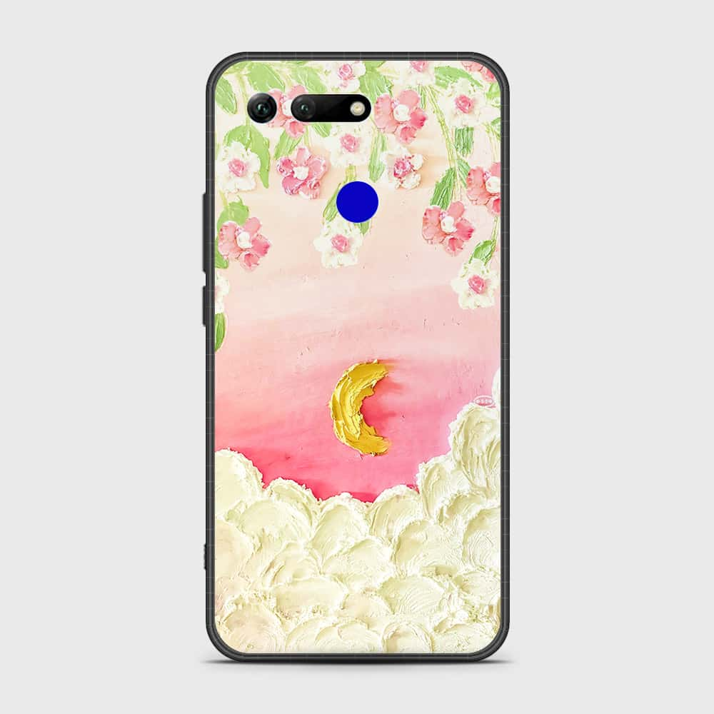 Huawei Honor View 20 Cover - Floral Series - Design 7 - Pink & Yellow - HQ Ultra Shine Premium Infinity Glass Soft Silicon Borders Case