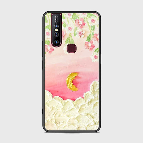 Vivo V15 Cover - Floral Series - Design 7 - Pink & Yellow - HQ Ultra Shine Premium Infinity Glass Soft Silicon Borders Case