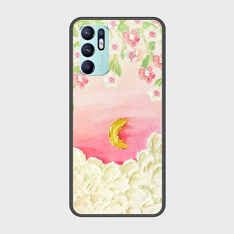 Oppo Reno 6 Cover - Floral Series - Design 7 - Pink & Yellow - HQ Ultra Shine Premium Infinity Glass Soft Silicon Borders Case