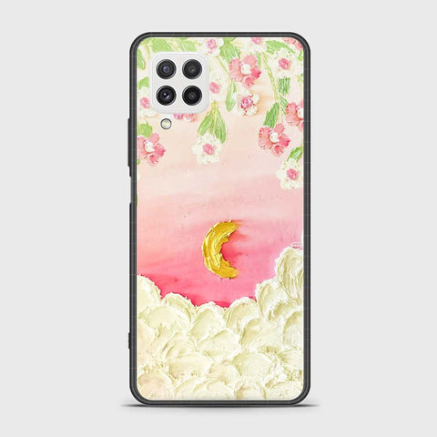 Samsung Galaxy M22 Cover - Floral Series - Design 7 - Pink & Yellow - HQ Ultra Shine Premium Infinity Glass Soft Silicon Borders Case